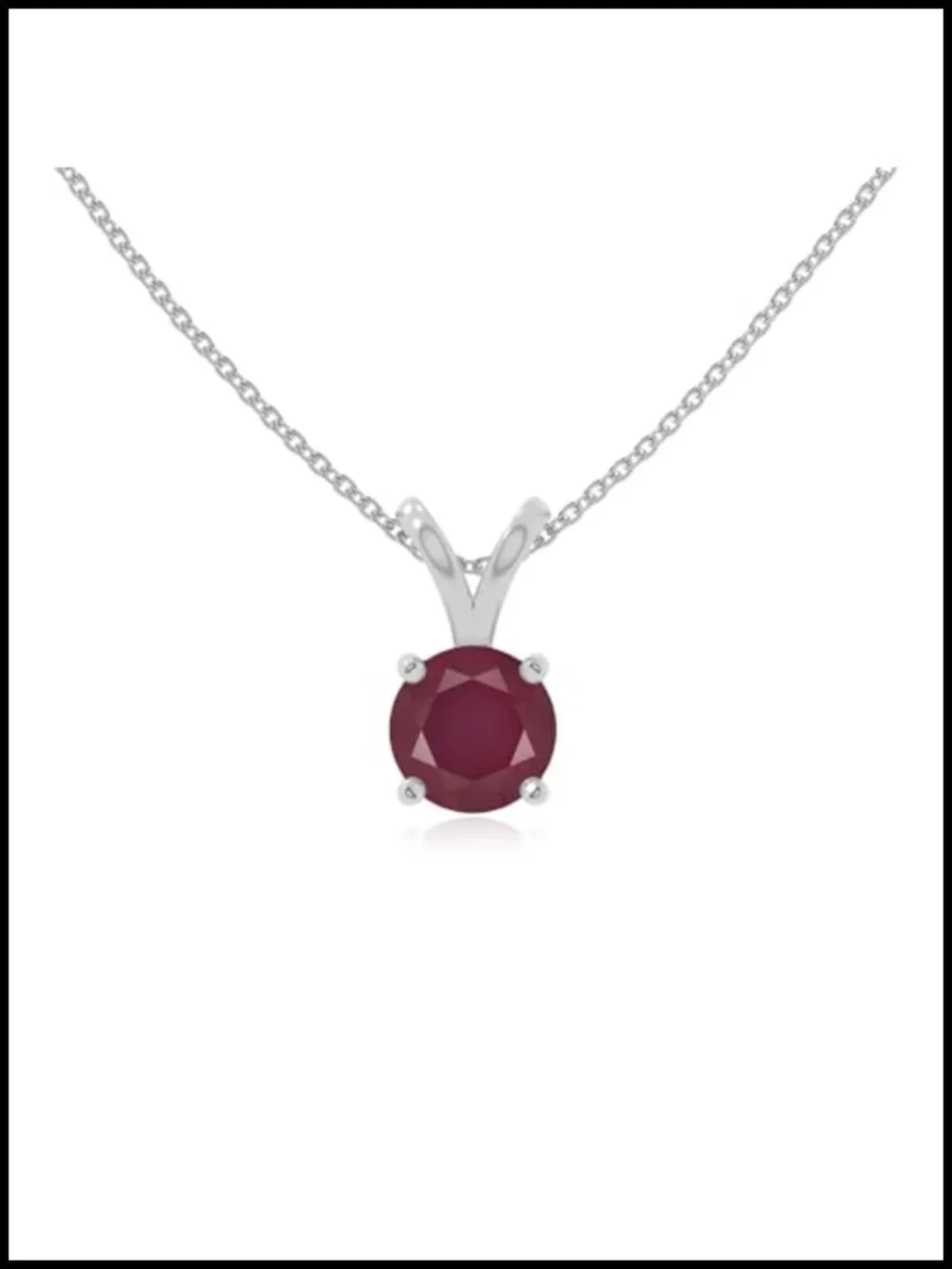 Round Ruby Pendant Necklace, Sterling Silver Gold Vermeil, V-Bale Solitaire